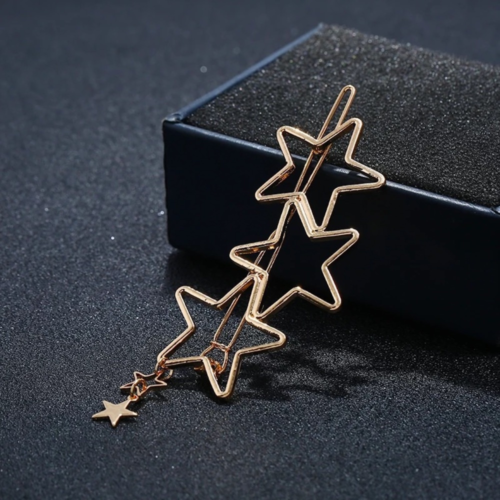 Shooting Stars Cutout Gold Plated Hair Barrette Clip